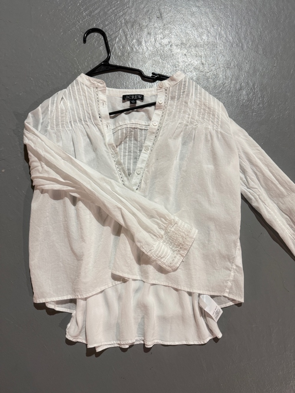 J. Crew White Pintuck V-Neck Button Blouse